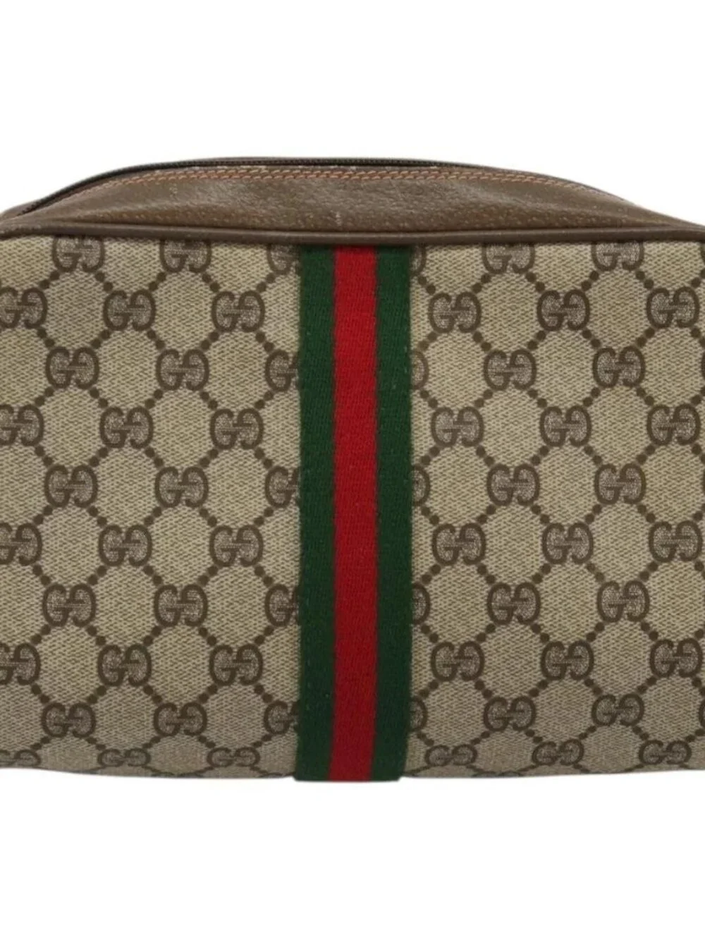GUCCI GG Supreme Web Sherry Line Bag PVC Beige Gold 63 01 012 Auth BA13336